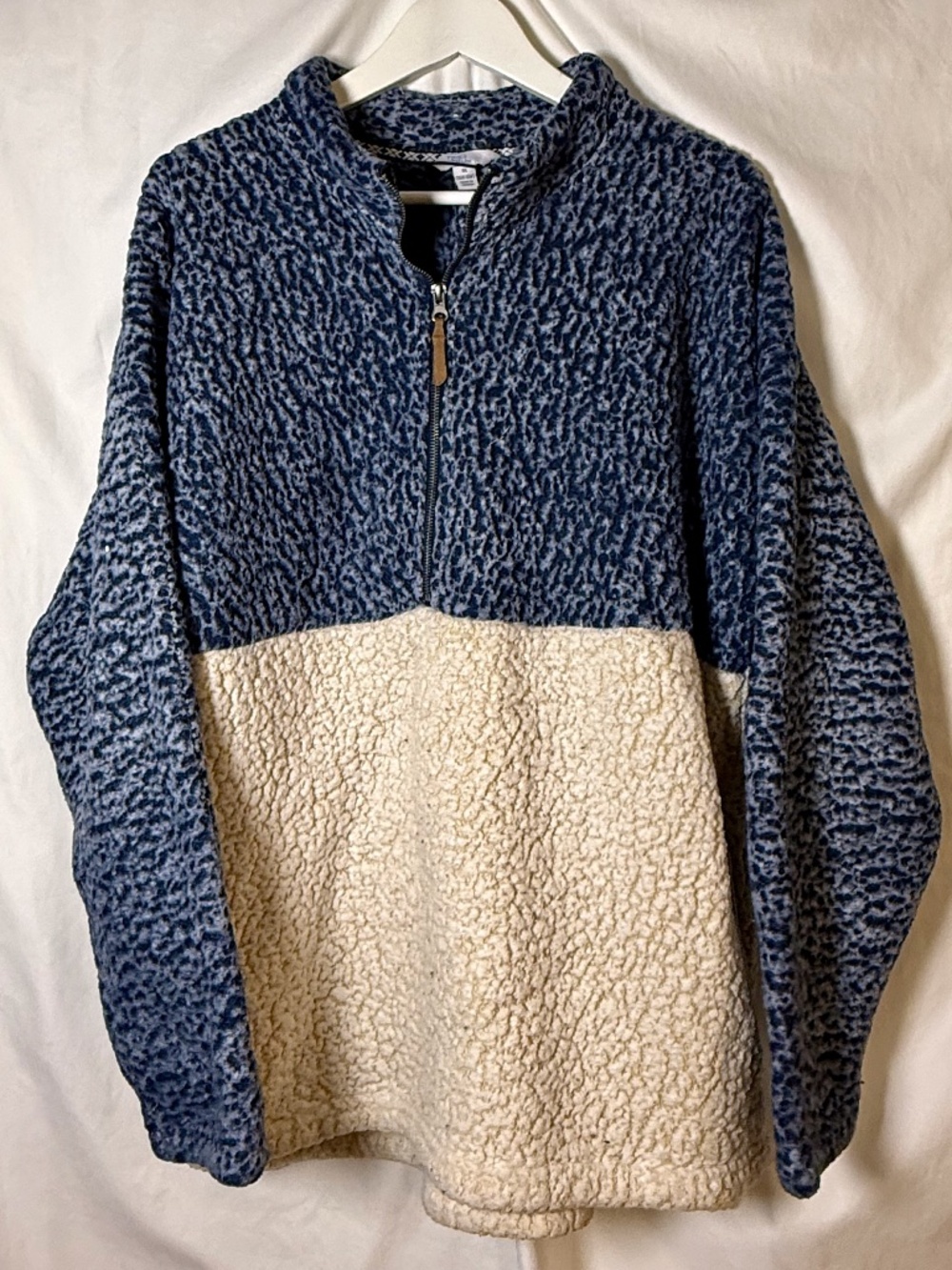 Time and Tru Women's Sherpa Fleece Pullover Blue Oatmeal 1X